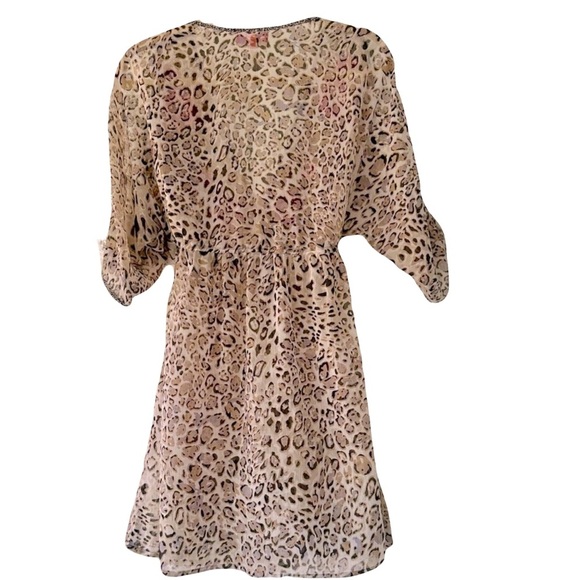 DEHRY PARIS sheer boho cheetah embellished dress coverup M - Picture 7 of 12